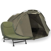 Fishing Bivvy Tent 1-Man Waterproof, Pre-Threaded Poles & Fishing Bedchair Fleece Mattress